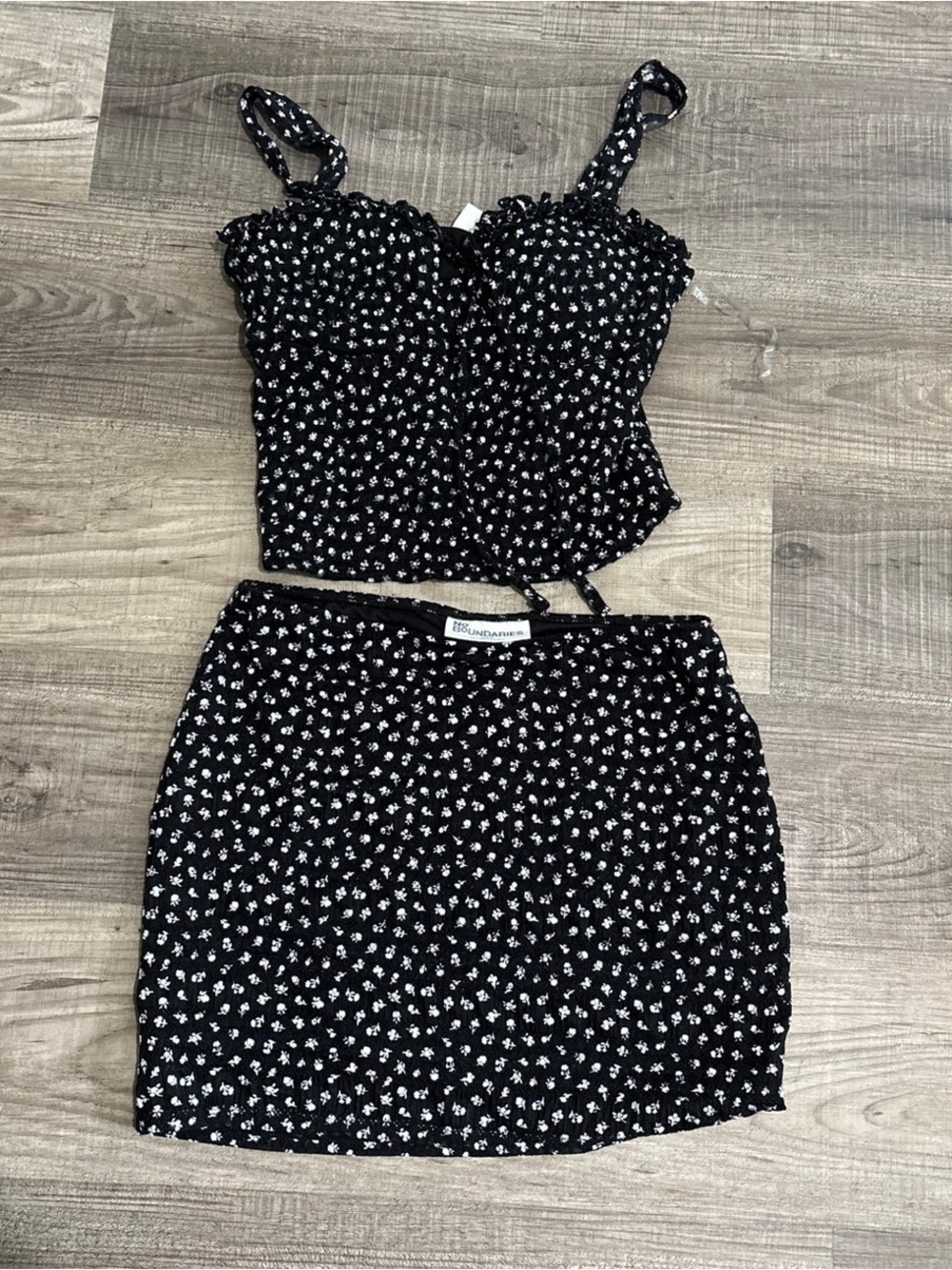 No Boundaries Black & White Floral Smocked Top and Skirt Set